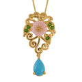 Sleeping Beauty Turquoise and Multi Gemstone Drop Pendant Necklace 18 Inches in Vermeil Yellow Gold Over Sterling Silver 1.30 ctw - Sticky add to cart bar