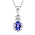 Tanzanite and Diamond Halo Pendant Necklace 20 Inches in Platinum Over Sterling Silver 1.50 ctw - Sticky add to cart bar