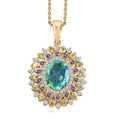 Peacock Quartz (Triplet) and Multi Gemstone Dahlia Floral Pendant Necklace 20 Inches in Vermeil Yellow Gold Over Sterling Silver 4.15 ctw - Sticky add to cart bar