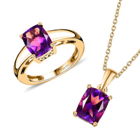 AAA Moroccan Amethyst Ring and Pendant Necklace 20 Inches in Vermeil Yellow Gold Over Sterling Silver 4.30 ctw
