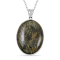 Labradorite Pendant Necklace 18 Inches in Silvertone 15.30 ctw - Sticky add to cart bar