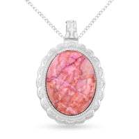 Pink Matrix Jasper Oval Magnetic Pendant Necklace 18 Inches in Silvertone 18.20 ctw