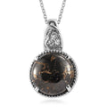 Matrix Silver Shungite and White Zircon Pendant Necklace 20 Inches in Stainless Steel 15.15 ctw - Sticky add to cart bar