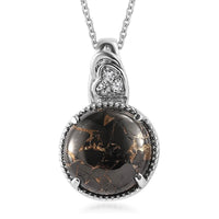 Matrix Silver Shungite and White Zircon Pendant Necklace 20 Inches in Stainless Steel 15.15 ctw