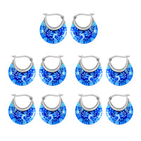 Set of 5 Blue Murano Style Basket Earrings in Stainless Steel