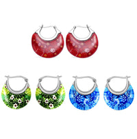 Set of 3 Red, Green and Blue Murano Style Basket Earrings in Stainless Steel
