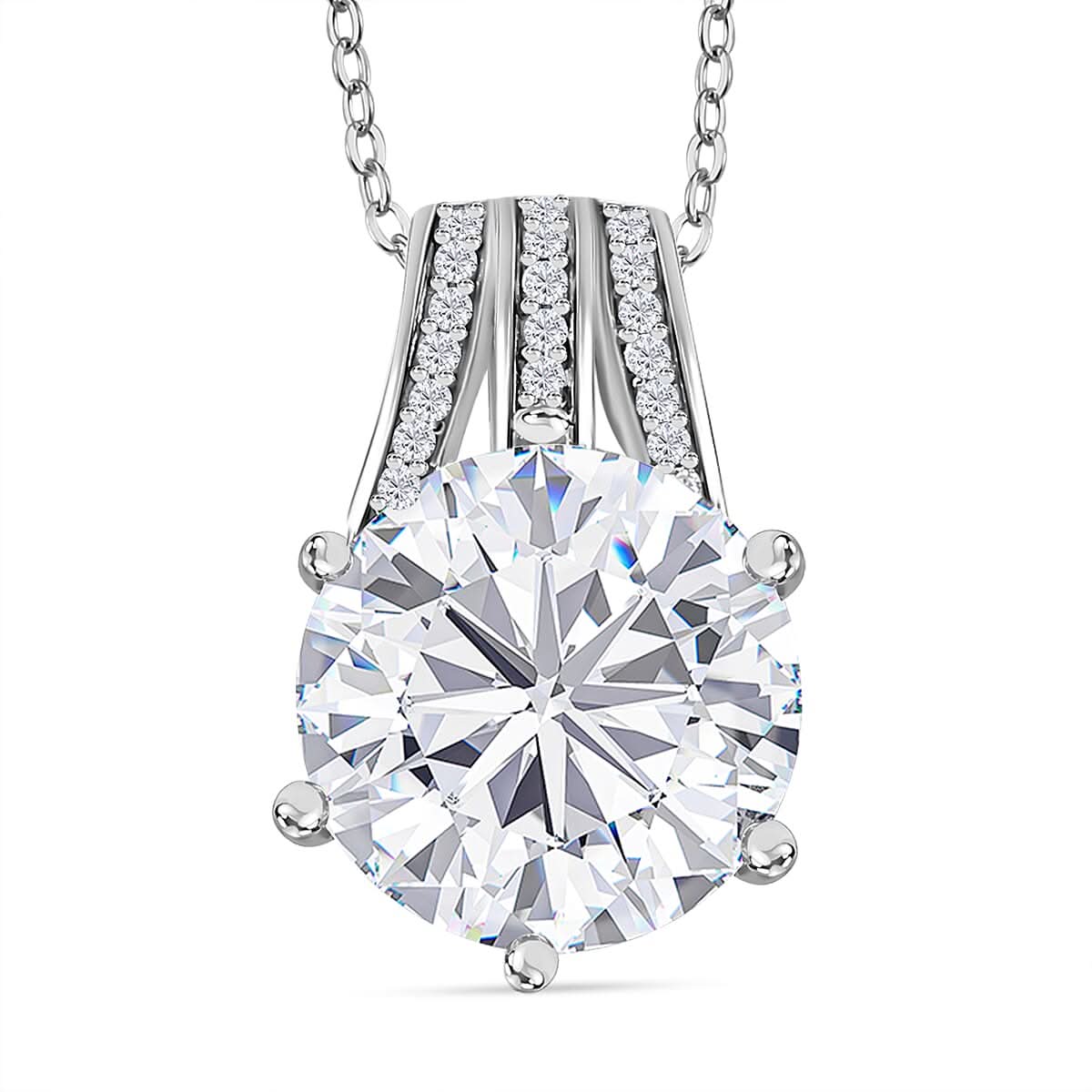 Moissanite, Ceylon Blue Sapphire Pendant Necklace (20 Inches) in Platinum Over Sterling Silver 6.15 ctw