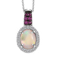 Premium Ethiopian Welo Opal, Multi Gemstone Halo Pendant Necklace (20 Inches) in Platinum Over Sterling Silver 1.60 ctw - Sticky add to cart bar