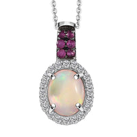 Premium Ethiopian Welo Opal, Multi Gemstone Halo Pendant Necklace (20 Inches) in Platinum Over Sterling Silver 1.60 ctw
