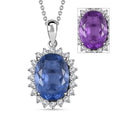Color Change Fluorite (IR) and White Zircon Sunburst Pendant Necklace 20 Inches in Rhodium Over Sterling Silver 8.40 ctw - Sticky add to cart bar