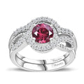 Premium Tanzanian Wine Garnet, White Zircon Set of 2 Stackable Ring in Rhodium Over Sterling Silver (Size 5.0) 1.50 ctw - Sticky add to cart bar