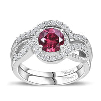 Premium Tanzanian Wine Garnet, White Zircon Set of 2 Stackable Ring in Rhodium Over Sterling Silver (Size 5.0) 1.50 ctw
