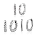 Set of 3 Simulated Diamond Huggie Hoop Earrings in Stainless Steel 0.10 ctw - Sticky add to cart bar