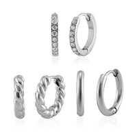 Set of 3 Simulated Diamond Huggie Hoop Earrings in Stainless Steel 0.10 ctw