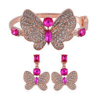 TLV Yellow Glass, Austrian Crystal Butterfly Bangle Bracelet (7.50 In) and Earrings in Goldtone