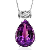 African Amethyst Drop Pendant Necklace 20 Inches in Platinum Over Sterling Silver 50.00 ctw