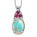 Premium Ethiopian Welo Opal, Niassa Ruby (FF) Pendant Necklace (20 Inches) in Platinum Over Sterling Silver 1.35 ctw - Sticky add to cart bar