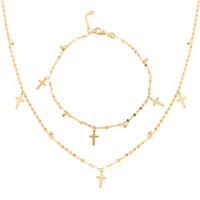 Italian 10K Yellow Gold Cross Beaded Bracelet (7.00-8.00In) and Necklace 18-20 Inches 1.75 Grams