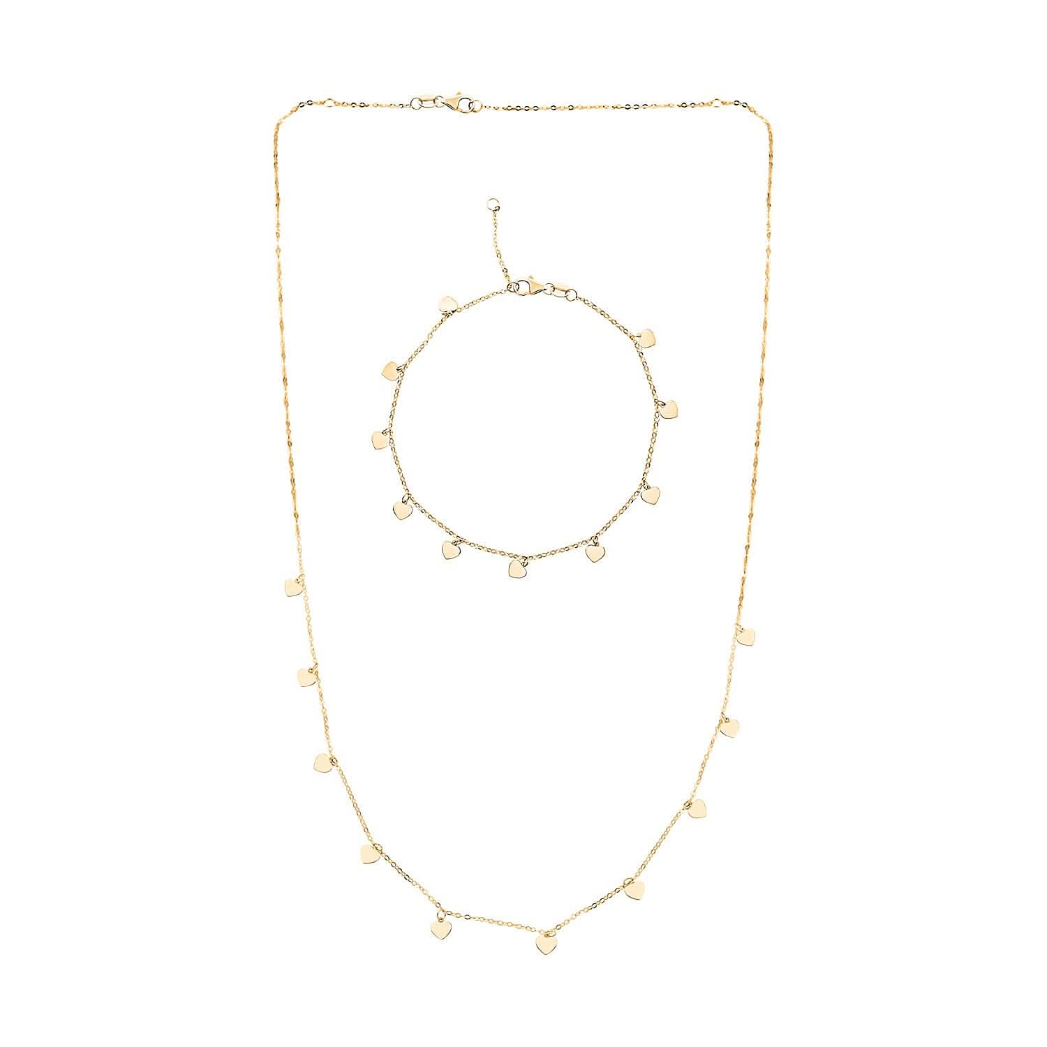 Italian Heart Bracelet (7.00-8.00In) and Necklace 18-20 Inches in 10K Yellow Gold 1.95 Grams