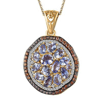 Tanzanite, Brown and White Zircon Sea Pebble Pendant Necklace 20 Inches in 18K Vermeil Yellow Gold Over Sterling Silver 3.30 ctw