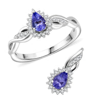 TLV Tanzanite, White Zircon Halo Ring (Size 7) and Pendant in Rhodium Over Sterling Silver 1.35 ctw
