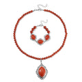 TLV Sodalite Pendant with Beaded Necklace (18-20 Inches) and Bracelet (8-10In) in Silvertone 300.00 ctw - Sticky add to cart bar