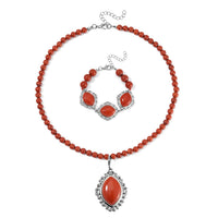 TLV Sodalite Pendant with Beaded Necklace (18-20 Inches) and Bracelet (8-10In) in Silvertone 300.00 ctw