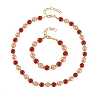 Golden and Silver Shell Pearl Statement Necklace 18-20 Inches and Bracelet (6.5-8.5In) in Goldtone