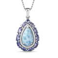 Larimar and Multi Gemstone Cocktail Pendant Necklace 20 Inches in Rhodium Over Sterling Silver 10.60 ctw - Sticky add to cart bar