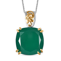 Green Onyx Solitaire Pendant Necklace (20 Inches) in Vermeil YG and Platinum Over Sterling Silver  20.10 ctw
