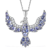 Tanzanite and White Zircon Eagle Pendant Necklace 20 Inches in Rhodium Over Sterling Silver 3.70 ctw