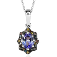 Tanzanite and Multi Gemstone Northern Lights Pendant Necklace 20 Inches in Rhodium Over Sterling Silver 1.15 ctw