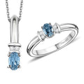 Santa Maria Aquamarine, White Zircon Ring (Size 5.0), Pendant Necklace (20 Inches) in Rhodium Over Sterling Silver 0.50 ctw - Sticky add to cart bar