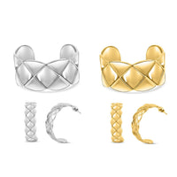 EverTrue Set of 2 Diamond-cut Cuff Bracelet (7.0 In) and Half Hoop Earrings in ION Plated YG and Stainless Steel