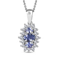 Tanzanite and White Zircon Pendant Necklace 20 Inches in Rhodium Over Sterling Silver 1.30 ctw - Sticky add to cart bar