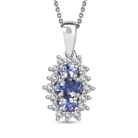Tanzanite and White Zircon Pendant Necklace 20 Inches in Rhodium Over Sterling Silver 1.30 ctw