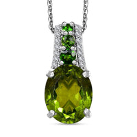 Hebei Peridot and Multi Gemstone Pendant Necklace 20 Inches in Rhodium Over Sterling Silver 4.20 ctw