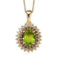 Hebei Peridot and Orissa Rhodolite Garnet Sunburst Pendant Necklace 20 Inches in 18K Vermeil Yellow Gold Over Sterling Silver 3.80 ctw - Sticky add to cart bar