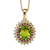 Hebei Peridot and Orissa Rhodolite Garnet Sunburst Pendant Necklace 20 Inches in 18K Vermeil Yellow Gold Over Sterling Silver 3.80 ctw