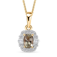 AAA Turkizite and White Zircon Halo Pendant Necklace 20 Inches in 18K Vermeil Yellow Gold Over Sterling Silver 0.90 ctw