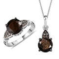 Zawadi Chocolate Sapphire, Champagne Zircon Ring and Pendant Necklace 20 Inches in Rhodium Over Sterling Silver 6.00 ctw - Sticky add to cart bar