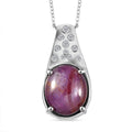 Indian Star Ruby and Moissanite Starry Night Pendant Necklace 20 Inches in Rhodium Over Sterling Silver 10.00 ctw - Sticky add to cart bar