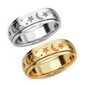 Set of 2 Vermeil YG Over and Sterling Silver Moon Star Fidget Spinner Ring for Anxiety (Size 6.0) (9.0 g) - Sticky add to cart bar