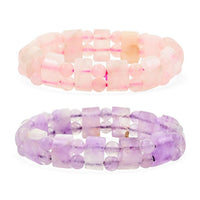 Set of 2 Rose Quartz and Amethyst Stretch Bracelet 276.00 ctw