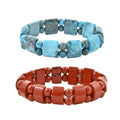 Set of 2 Blue Amazon Jasper and Red Jasper Beaded Stretch Bracelet 303.50 ctw - Sticky add to cart bar