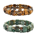 Set of 2 Dragon Jasper and Tigers Eye Beaded Stretch Bracelet 287.00 ctw - Sticky add to cart bar