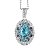 Betroka Blue Apatite and Multi Gemstone Ocean Bubble Pendant Necklace 20 Inches in Rhodium Over Sterling Silver 4.00 ctw