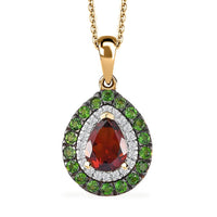 Brazilian Cherry Citrine, Multi Gemstone Double Halo Pendant Necklace (20 Inches) in 18K Vermeil YG Over Sterling Silver 2.25 ctw
