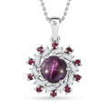 Indian Star Ruby and Multi Gemstone Galaxy Pendant Necklace 20 Inches in Rhodium Over Sterling Silver 4.15 ctw - Sticky add to cart bar