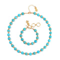 Blue Howlite 320.00 ctw Beaded Bracelet (6.50-8.00In) and Necklace 18-20 Inches with Owl Charm in Goldtone - Sticky add to cart bar